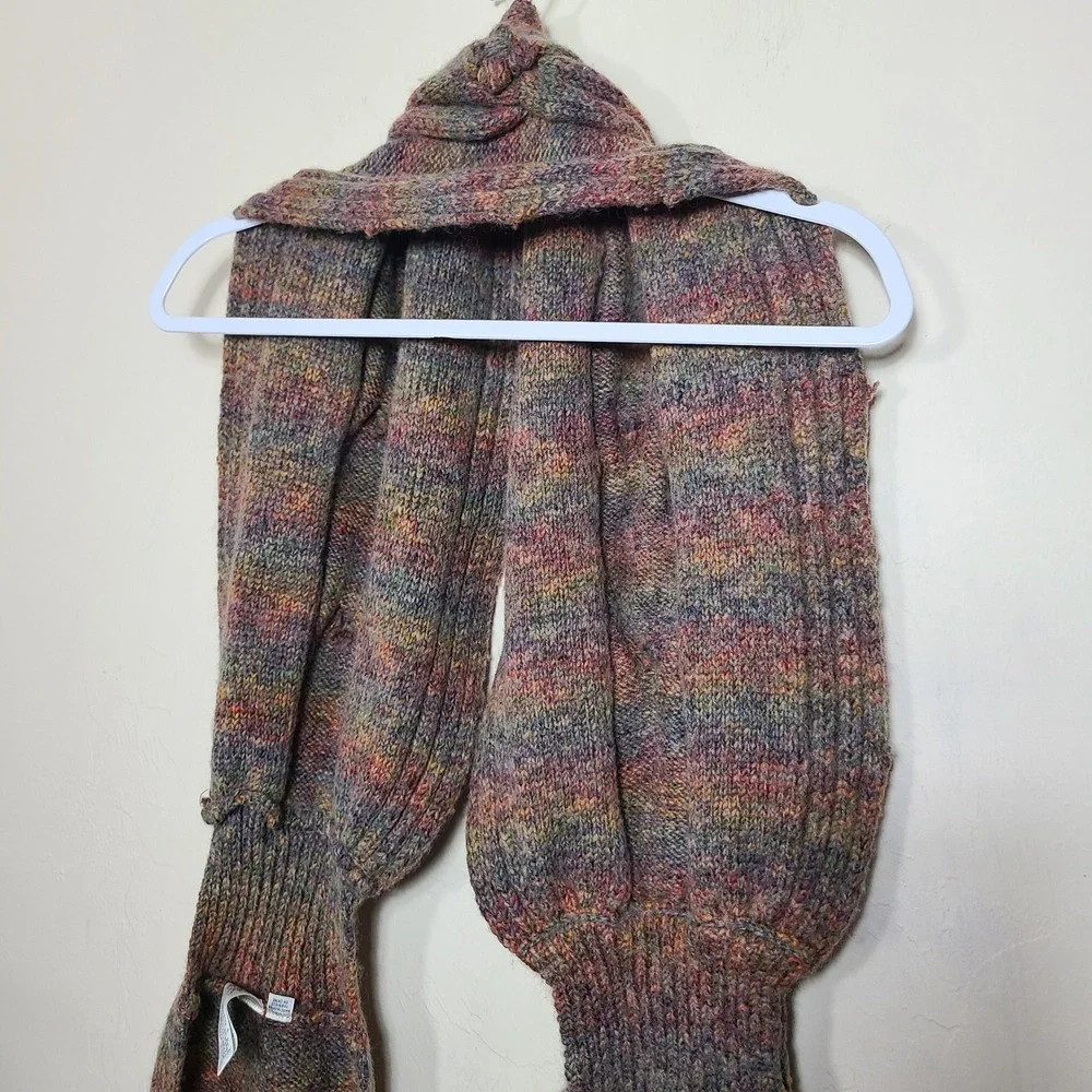 Chunky Wool Blend Knit Scarf Multi Color Earthy Goblin Folk Whimsical‎ Grunge